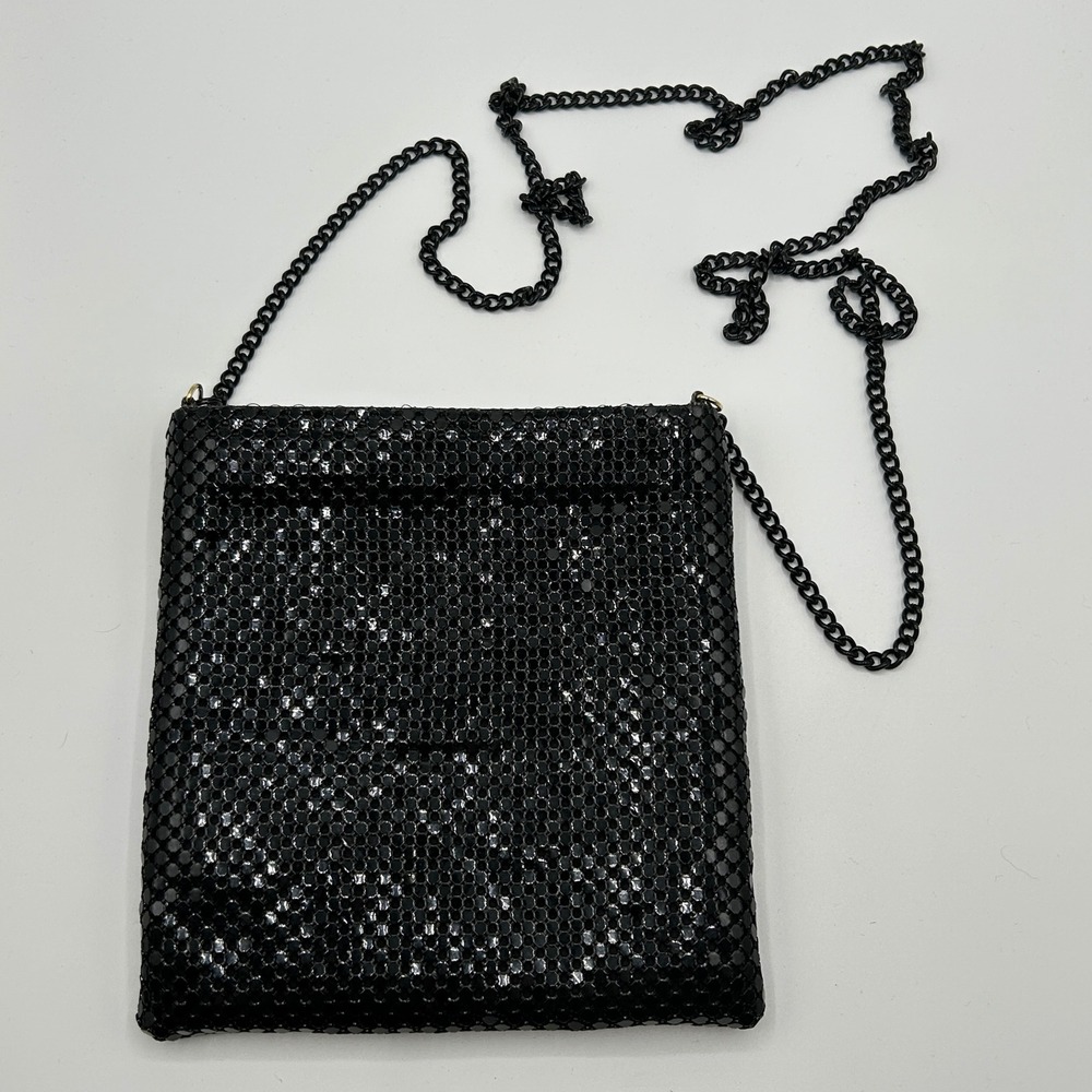 Vintage 90s Black Aluminum Mesh Chain Strap Evening Purse Party Wedding Cocktail